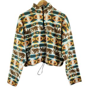 EUC Urban Outfitters Aztech Printed Half-Zip Pull Over Cropped Size Large